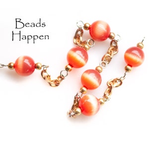 Beaded Chain, 7mm Glass Orange Moonstone Beaded Chain, Chain, Moonstones, Unplated, Sold by the Linear Foot