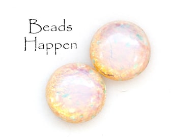 13mm Ronde Flat Back Fire Opal VINTAGE Ronde Glazen Cabochons uit Japan, Cabochons Cabs, Fire opal, Fireopal, Hoeveelheid 2