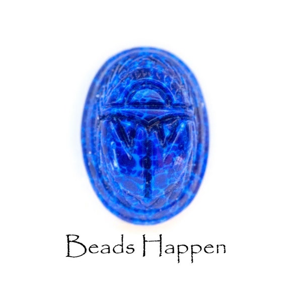 VINTAGE 25x18mm Scarab Beetle Blue Lapis Glass Cabochon Cab from Japan, 25x18 Ovals, Beetles, Scarabs, Egypt, Egyptian, Quantity 1