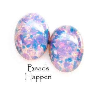 18x13mm Oval Fire Opal Artisan Glass Cabochons Cabs, Fire Opal FireOpal, 18x13 Ovals, Opal, Pink Blue, Flat Backs, Quantity 2
