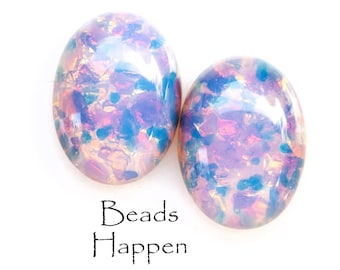 18x13mm Oval Fire Opal Artisan Glass Cabochons Cabs, Fire Opal FireOpal, 18x13 Ovals, Opal, Pink Blue, Flat Backs, Quantity 2