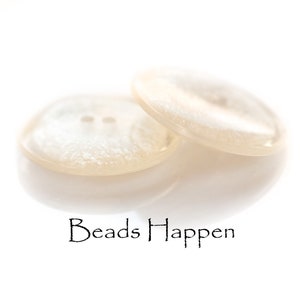 Vintage 27mm Round Resin Buttons with Mother Of Pearl Essence, Two 2 Holes, Cream Creamy Button, Smooth Tops, Quantity 2