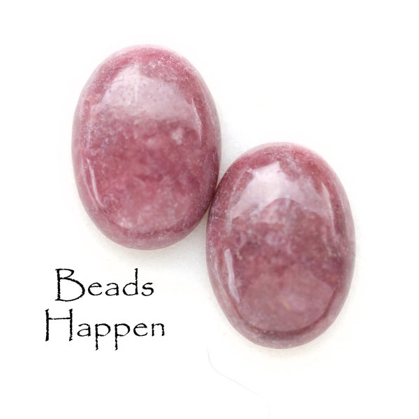 18x13mm Rhodonite Natural Stone Ovals Oval Cabochons Cabochons Cabs Cab, Pink Stone, 18x13 Ovals, Flat Backs, Quantity 2