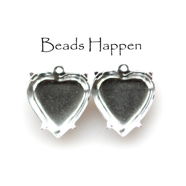 15mm Heart Settings with One Loop, Sterling Silver Plated, Closed Backs, Hearts, Made in USA, Plated in USA, Quantity 2