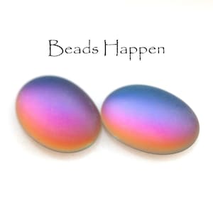 FABULOUS 18x13mm Matte Frosted Helio Blue Cabochons from Germany, 18x13 Ovals, Blue, Pink, Rose, Topaz Glass Cabs, Quantity 2