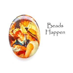Vintage 25x18mm Renoir &quot;Luncheon of the Boating Party&quot; Glass Cabochon, Artist, Painter, Painting, 25x18 Oval, W Germany, Quantity 1
