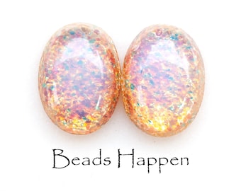 18x13mm Oval Fireopal Fire Opal Glass Cabochons Cabs, vintage from JAPAN 18x13 ovals, Opals, Fire Opals, Harlequin, Quantity 2