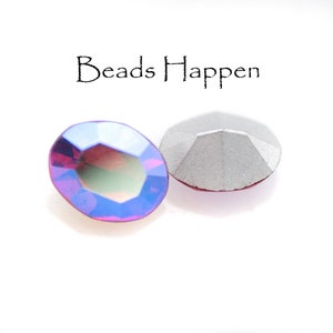10x8mm Vintage SWAROVSKI Light Siam AB Jewels Gems Stones Cabochons, Foiled Backs, Austria, Red, 10x8 Ovals, Quantity 2