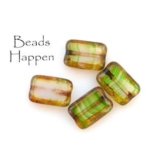 12x8mm Rectanglar Glass Beads, Czech Republic, Window Glass, Olive Green Agate Glass Green  Rectangle Beads, Quantity 4