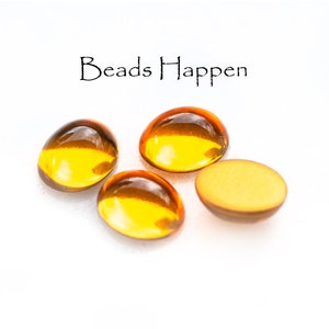 SWAROVSKI Vintage 10x8mm Golden Topaz Smooth Top Glass Oval Cabochons, Gold Foiled, 10x8 Ovals, Article 2190/4, Quantity 4