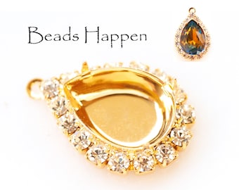 Sensational 18x13mm Pear Stone Setting with SWAROVSKI Crystals, 4 Standard Prongs, 1 loop, Pears, Gold plate, Quantity 1
