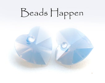 10mm SWAROVSKI Hearts with Hole: 10.3x10mm Air Blue Opal Pendants, Unfoiled Chandelier, Faceted, Heart, Art. 6202, Quantity 2