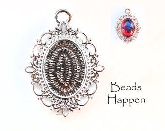 18x13mm Oval Pendant Setting for Flat Back Oval Stones , One Loop, Glue In Setting, Oval Settings, Silver Plate Plating, Quantity 1