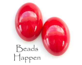 18x13mm SWAROVSKI Vintage Atlas Coral Red Oval Cabochons, Glass Crystal, Cabochon Tops, Article 2190/4, Red Cabs, Quantity 2