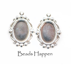 Filigree Settings for 14x10mm Oval Flat Back Stones with One Loop, One Ring, 14x10mm Setting, Silver Plated, Pendant, Quantity 2