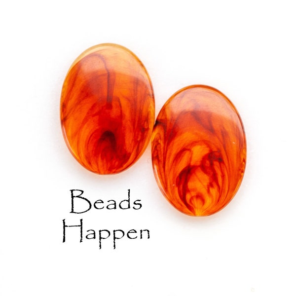 From Germany, 18x13mm Oval Tortoise Amber Marbled Resin Low Dome Cabochons Cabs, 18x13 Ovals, Flat Backs, Quantity 2