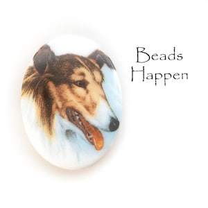 40x30mm, from Western Germany, 40x30mm Collie Oval Glass Cabochon, Germany Shepherds, Dog, Dogs, White, 40x30 Ovals, Quantity 1