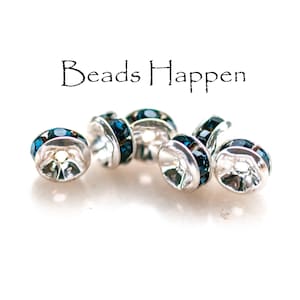 5mm Montana Sapphire Blue Rondelle Spacer Spacers, Blue Crystals, Round, Silver, Round Beads Bead, Czech Republic, Quantity 6