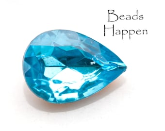 VINTAGE 25x18mm Aqua Aquamarine Blue Pear Teardrop Glass Jewel Gem Stone, Foiled Back, 25x18 pears, Western Germany, Quantity 1