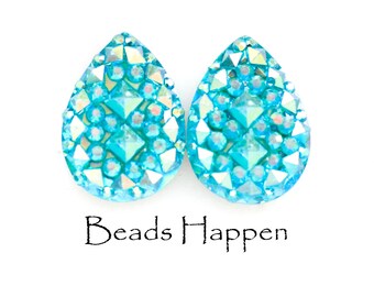 18x13mm Aqua Blue AB Geometric Textured Pear Geode Resin Cabochons Cabs, 18x13mm Pears, 18x13 Pears, Aquamarine, Quantity 2