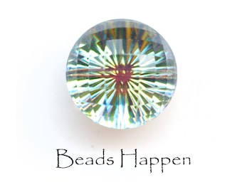 15mm Round Vitrail Medium Fireball Glass Cabochon Cab, Mounded Faceted Tops, Crosshatch, Fireball, Quantity 1