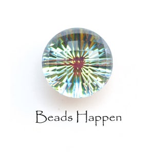 15mm Round Vitrail Medium Fireball Glass Cabochon Cab, Mounded Faceted Tops, Crosshatch, Fireball, Quantity 1