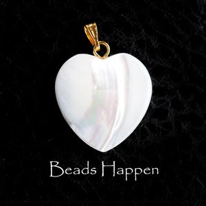 20mm Mother of Pearl Heart Pendant With Loop and Golden Bail, Puffed Heart Pendant, MOP, Quantity 1