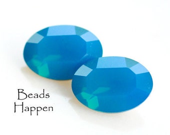 14x10mm SWAROVSKI Caribbean Blue Opal Oval Crystals Jewels Stones, 14x10 Ovals, Carribean, (H1-3-4 back), Quantity 2