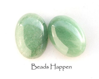 Natural Stone Green Aventurine, 18x13mm Oval Cabochons, (Dr5-3-1-5), Quantity 2