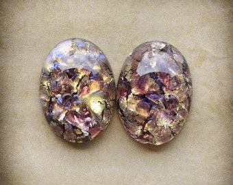 More in Stock! 18x13mm Amethyst Opal Oval Glass Artisan Cabochons Cabs, Flat Backs, Quantity 2