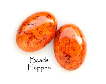 14x10mm Natural Stone Oval Cabochons Cabs, Orange Stone Cabochons, Genuine Stone, Mottled, 14x10 ovals, (J1-5-3), Quantity 2