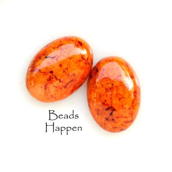 14x10mm Natural Stone Oval Cabochons Cabs, Orange Stone Cabochons, Genuine Stone, Mottled, 14x10 ovals, (J1-5-3), Quantity 2