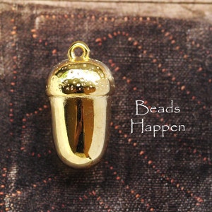 Polished Gold Acorn Pendant, One Loop, Gold Acorn, One Inch, 1 Inch, 1&quot;, Acorns, Quantity 1