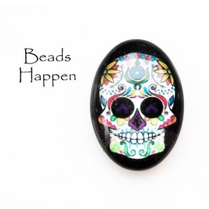 25x18mm Oval White Day of the Dead Skull Cabochon, Skull, Skulls, Dia de Muertos, 25x18 Ovals, Skeleton, Skeletons, Quantity 1