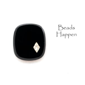 16x14mm SHOWSTOPPER Rounded Rectangle Jet Black Glass Cabochon with Diamond Shaped Crystal Rhinestone Insert, Quantity 1