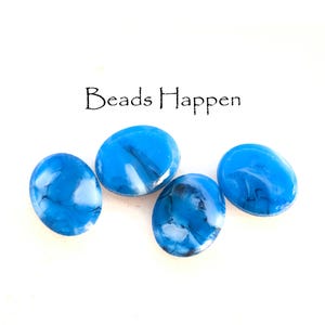 VINTAGE 10x8mm Oval Marbled Blue Glass Cabochons, Opaque Cabs, 10x8, 8x10, Sky Blue Cabochons, Flat Back, Flat Top, (PPT), Quantity 4
