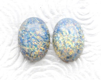 18x13mm LOVELY Blue Opal Oval Glass Cabochons Cabs, 18x13 ovals, blue opal ovals, Lampwork 18x13 ovals, Quantity 2