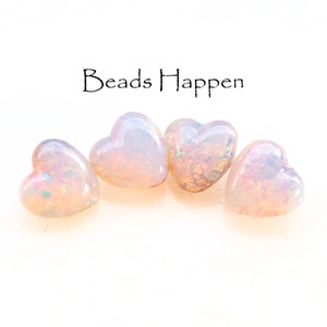 Vintage 8x8mm Petite Fire Opal Fireopal Glass Heart Stones, Czechoslovakia, Silver Opal, Pink Gold Hearts, 8x8, 8mm Hearts, Quantity 4