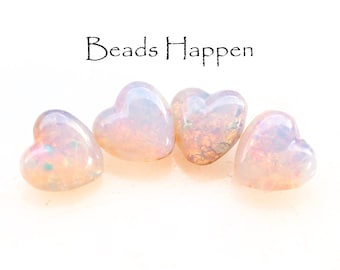Piedras de corazón vintage de ópalo de fuego de 8 x 8 mm, de Checoslovaquia, con ópalo plateado y corazones de oro rosa. 4 unidades.
