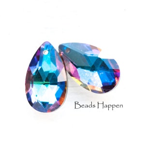 22x13mm Bermuda Blue Teardrop Pendants with One Hole 1 Hole for Dangling, Chandelier, Foiled Faceted Backs, Quantity 2
