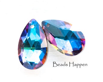 22x13mm Bermuda Blue Teardrop Pendants with One Hole 1 Hole for Dangling, Chandelier, Foiled Faceted Backs, Quantity 2