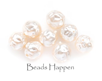 8mm Vintage Baroque Round Textured Bumpy Creamy Glass Pearl Beads, Cream, Glass Pearlized Beads, Czech Republic, Glass Pearls, Qty 8