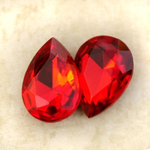 18x13mm Vintage Czech Light Siam Pear Stones Jewels Gems, Foiled, Orange, Red, 18x13 pears, Foiled, Point Backs, Quantity 2