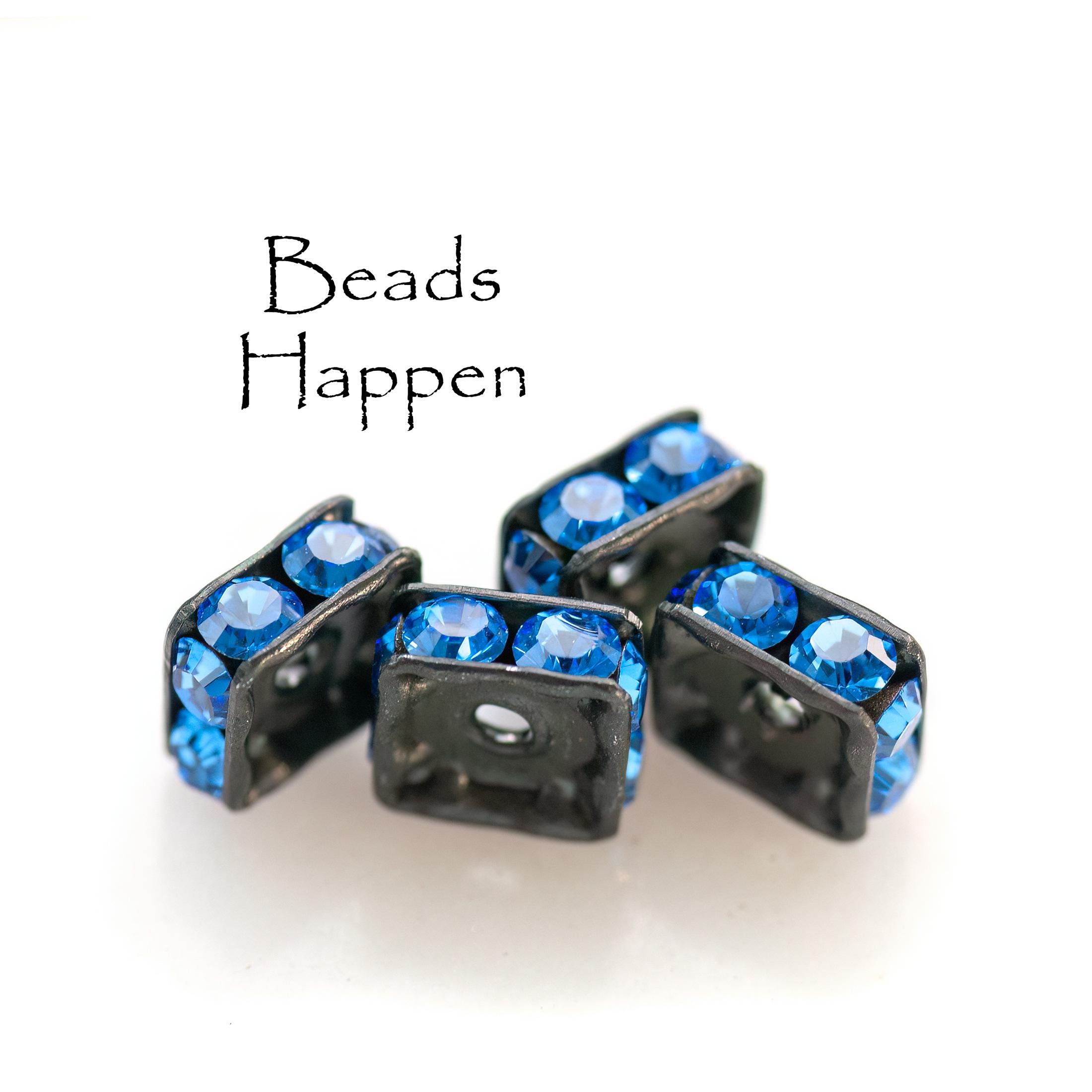 8mm Sapphire Blue Square Rondelle Spacer Beads, Spacers, Blue Czech Republic Crystals, Blackened, Squaredelle Beads Bead, Quantity 4