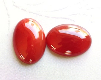 18x13mm Carnelian Natural Stone Oval Cabochons Cabs, Red Stone Cabochons Cabs, Flat Backs, Smooth Rounded Tops, Quantity 2