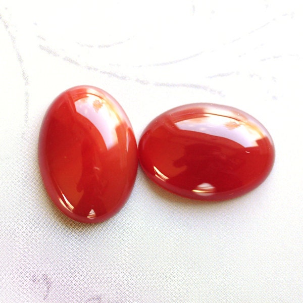 18x13mm Carnelian Natural Stone Oval Cabochons Cabs, Red Stone Cabochons Cabs, Flat Backs, Smooth Rounded Tops, Quantity 2