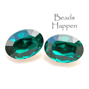 14x10mm SWAROVSKI Emerald Green Xilion Oval Crystals Jewels Stones, 14x10 Ovals, Article 4128 Stones, Jewels, MC, Austria, Quantity 2
