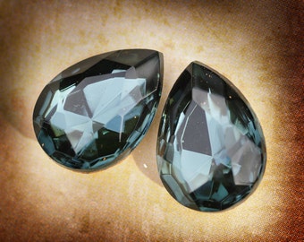 18x13mm Sultry Montana Sapphire Blue Czech Glass Pear Teardrop Stones Gems Jewels, Faceted Foiled Backs, Quantity 2