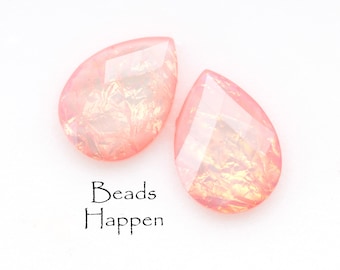 18x13mm Pear Cabochons with Light Rose Opal Treatment, 18x13mm Resin Pear Cabochons, Rose Pink Resin Cabs, Quantity 2