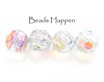 8mm Round Clear AB Glass Crystal Round Beads, Faceted Round Beads, Clear Glass Crystal AB Beads, Quantity 4